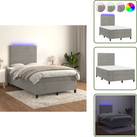 Letto matrimoniale 2 piazze - Letto a Molle Materasso e LED Grigio Chiaro 120x200 cm Velluto Comodo & Moderno 4312