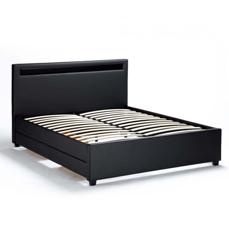 Letto Matrimoniale 2 Piazze Moderno Con Rete Testiera Led Cassetti ...