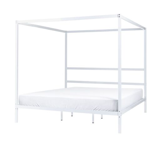 Letto matrimoniale a baldacchino con doghe e struttura in metallo bianco 180 x 200 cm Lestards