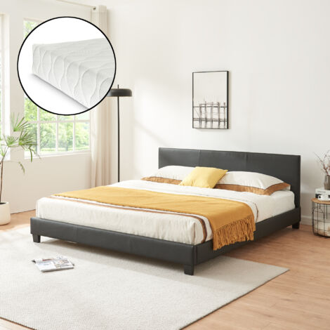 Letto Matrimoniale Albacete con Testiera Alta e Materasso 160x200 cm Similpelle Nero Corium