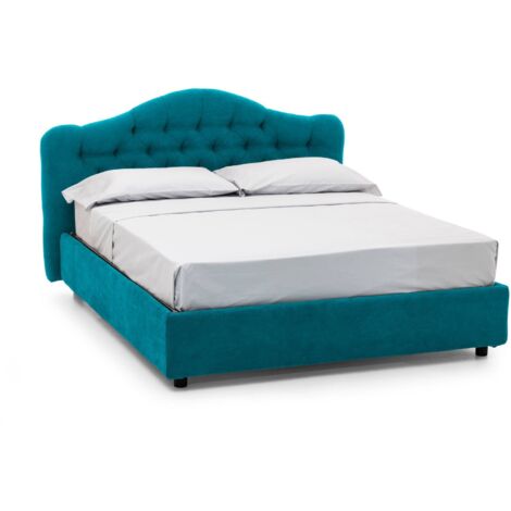 Letto Matrimoniale Arex, Sfoderabile, Contenitore Made in Italy, Azzurro