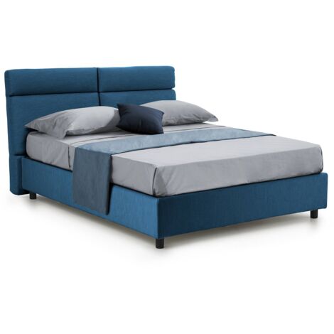 Letto Matrimoniale Ator, Sfoderabile, Contenitore Made in Italy, blu