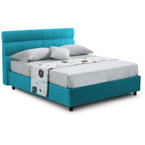 Letto Matrimoniale Brienno, Sfoderabile, Contenitore Made in Italy, Azzurro