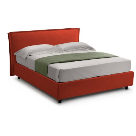 Letto Matrimoniale Bruzolo, Materasso Incluso, Sfoderabile Made in Italy, Arancione