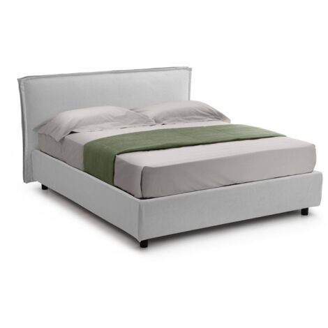 Letto Matrimoniale Bubbio, Sfoderabile, Contenitore Made in Italy, Bianco