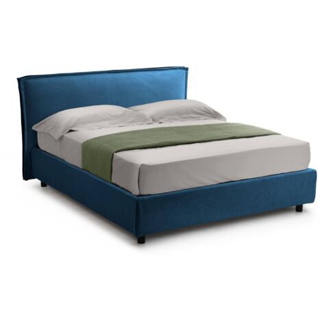 Letto Matrimoniale Bubbio, Sfoderabile, Contenitore Made in Italy, blu