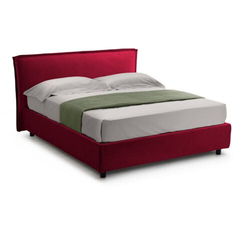 Letto Matrimoniale Bubbio, Sfoderabile, Contenitore Made in Italy, Rosso