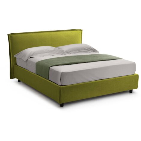 Letto Matrimoniale Bubbio, Sfoderabile, Contenitore Made in Italy, Verde