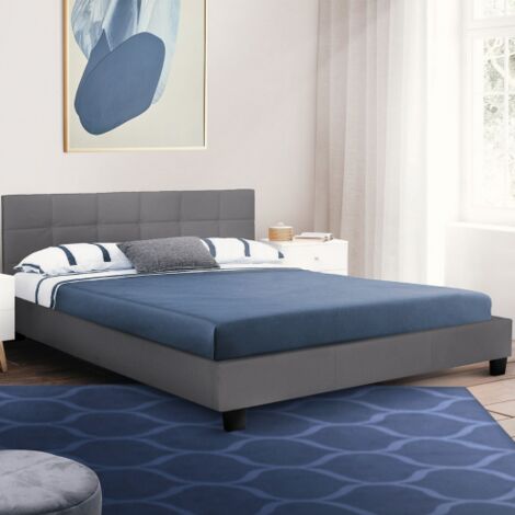 Letto matrimoniale CHARLOTTE con rete a doghe 140x190cm PVC grigio antracite