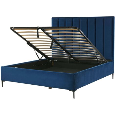 Letto Matrimoniale con Contenitore in Velluto 140 x 200 cm Blu Sezanne