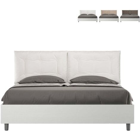 Letto matrimoniale con rete 160x190 bianco frassino cuscini similpelle bianco Egos Annalisa