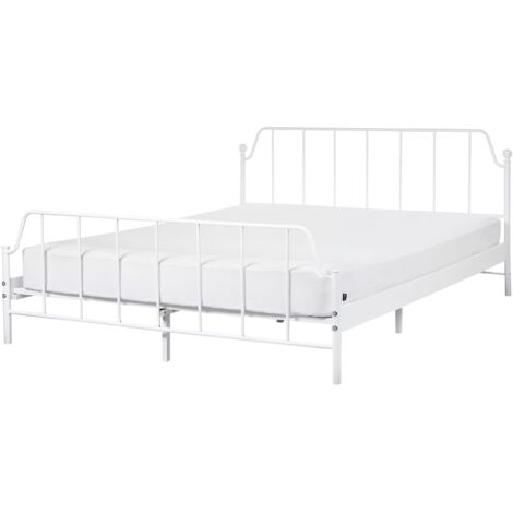 Letto matrimoniale con rete a doghe in legno di pioppo e struttura metallo bianco 160 x 200 cm Mauressac