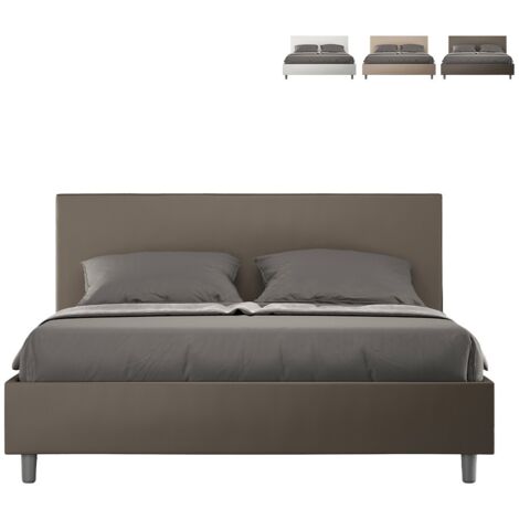 Letto matrimoniale con rete imbottito 160x190 similpelle cappuccino Adele