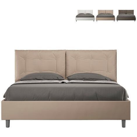 Letto matrimoniale con rete imbottito 160x190 similpelle tortora Annalisa