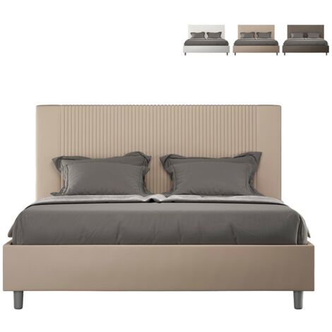 Letto matrimoniale con rete imbottito 160x190 similpelle tortora Goya