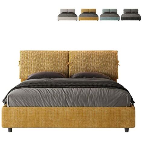 Letto matrimoniale con rete imbottito 160x190 tessuto Aragona 3 giallo Mados