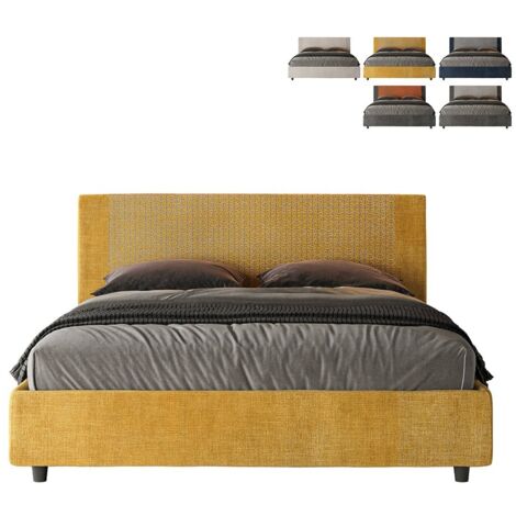Letto matrimoniale con rete imbottito 160x190 tessuto Labirinto 6 giallo Rosal