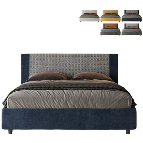 Letto matrimoniale con rete imbottito 160x190 tessuto Labirinto 9 blu Rosal