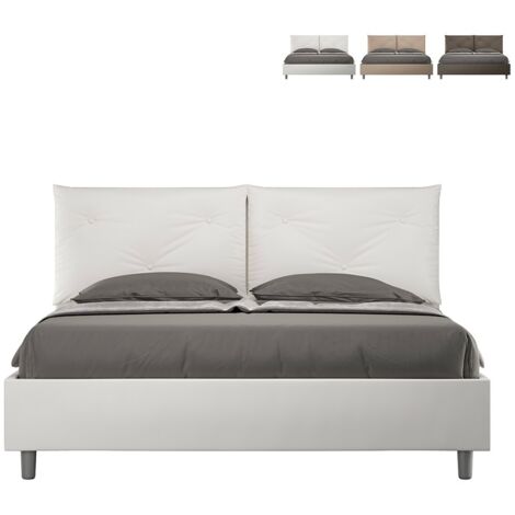 Letto matrimoniale con rete imbottito 160x200 similpelle bianco Appia