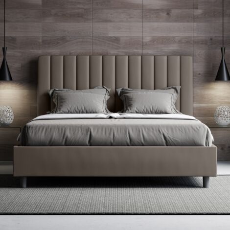 Letto matrimoniale con rete imbottito 160x200 similpelle cappuccino Agueda