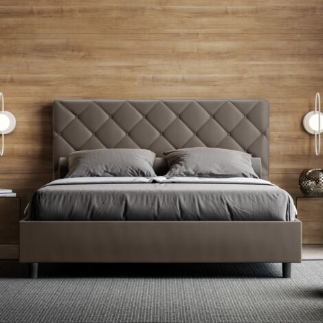 Letto matrimoniale con rete imbottito 160x200 similpelle cappuccino Priya