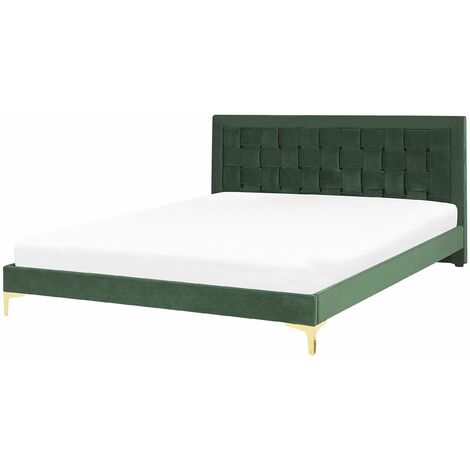 Letto Matrimoniale con Struttura Imbottita di Velluto Verde 180 x 200 cm Limoux