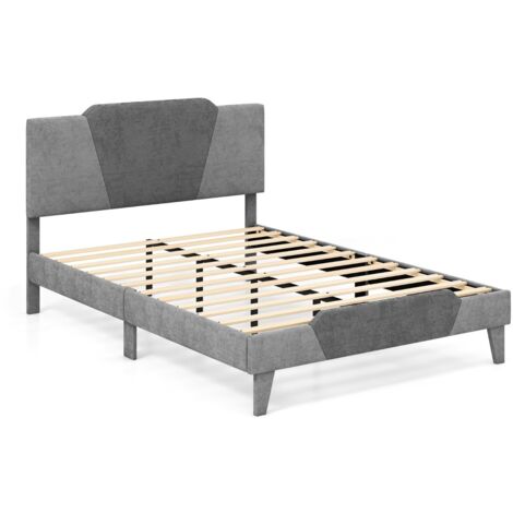Letto matrimoniale con struttura imbottita testiera doghe in legno massello, Base per materasso 140x200cm Grigio