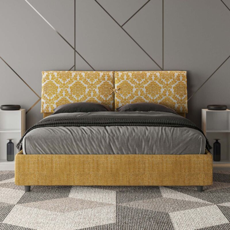 Letto matrimoniale contenitore imbottito 160x190 tessuto Agata 3 giallo Mados