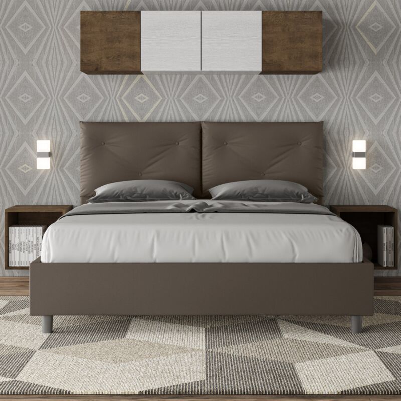 Letto matrimoniale con rete imbottito 160x190 similpelle cappuccino Appia