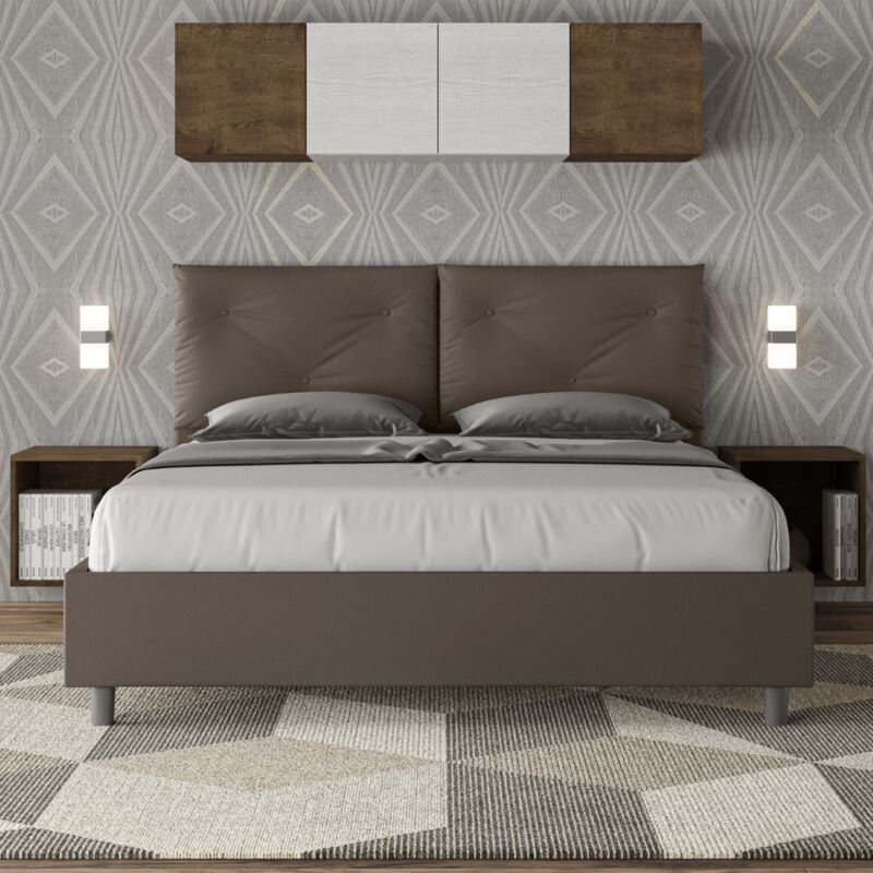 Letto matrimoniale con rete imbottito 160x200 similpelle cappuccino Appia