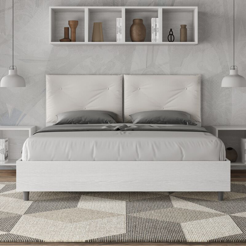 Letto matrimoniale contenitore 160x190 bianco frassino cuscini similpelle bianco Egos Appia