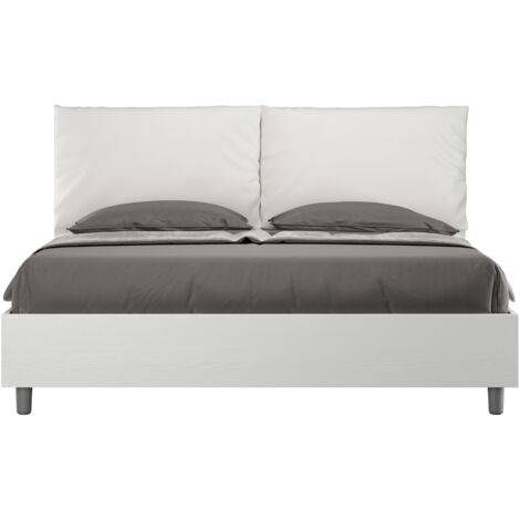 Letto matrimoniale contenitore 160x200 bianco frassino cuscini similpelle bianco Egos Antea