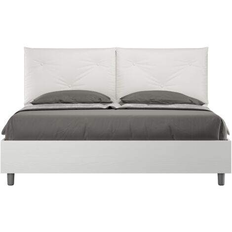 Letto matrimoniale contenitore 160x200 bianco frassino cuscini similpelle bianco Egos Appia
