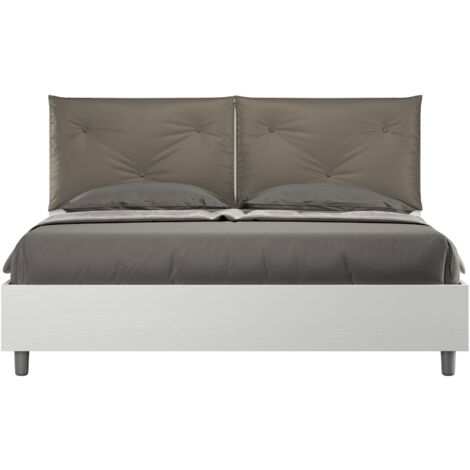 Letto matrimoniale contenitore 160x200 bianco frassino cuscini similpelle cappuccino Egos Appia