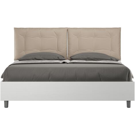 Letto matrimoniale contenitore 160x200 bianco frassino cuscini similpelle tortora Egos Annalisa