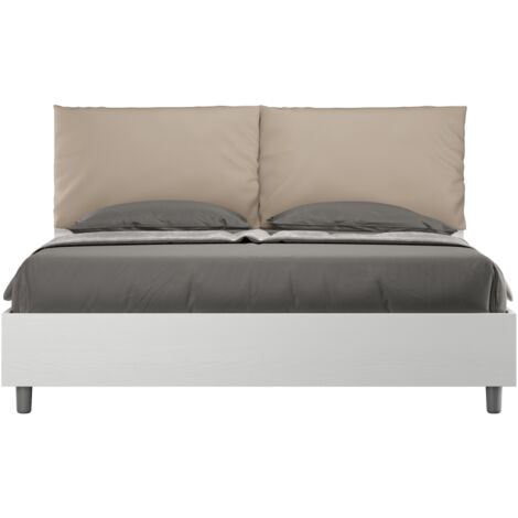 Letto matrimoniale contenitore 160x200 bianco frassino cuscini similpelle tortora Egos Antea