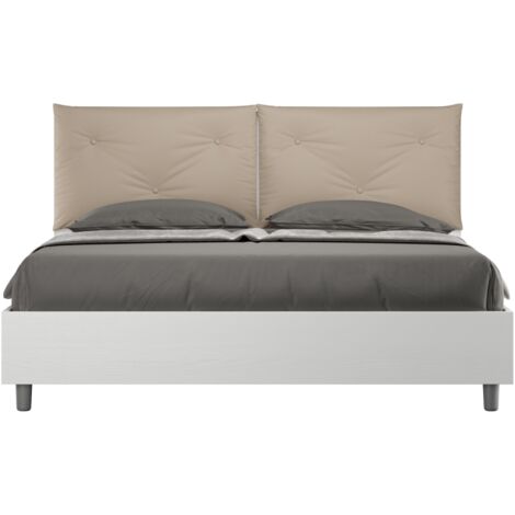 Letto matrimoniale contenitore 160x200 bianco frassino cuscini similpelle tortora Egos Appia