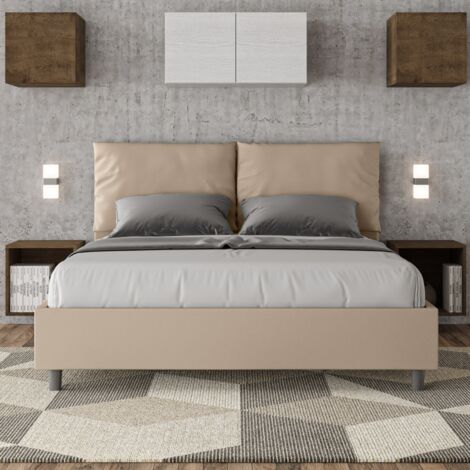 Letto matrimoniale contenitore 160x200 cuscini imbottito Antea M1 - Beige