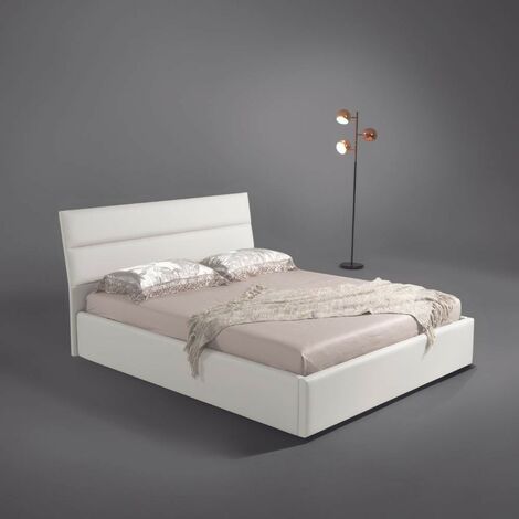 Letto matrimoniale in ecopelle bianco con contenitore 160x190 cm - Ravi