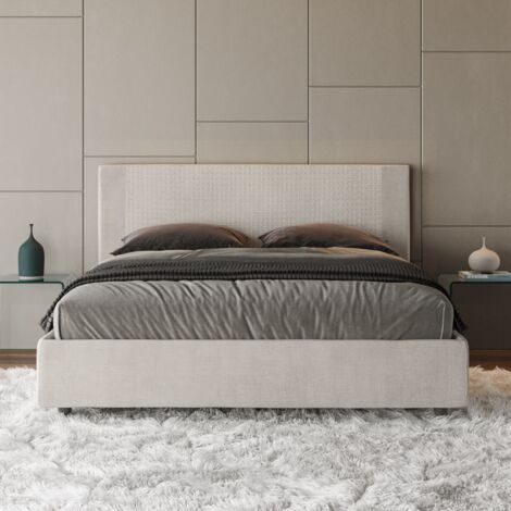 Letto matrimoniale contenitore imbottito 160x190 tessuto Labirinto 1 bianco Rosal