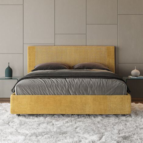 Letto matrimoniale contenitore imbottito 160x190 tessuto Labirinto 6 giallo Rosal