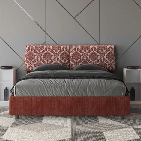 Letto matrimoniale contenitore imbottito 160x200 tessuto Agata 4 bordeaux Mados