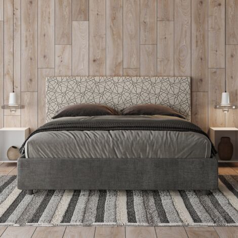 Letto matrimoniale contenitore imbottito 160x200 tessuto Era 2 grigio Arla