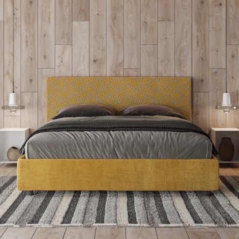 Letto matrimoniale contenitore imbottito 160x200 tessuto Era 6 giallo Arla