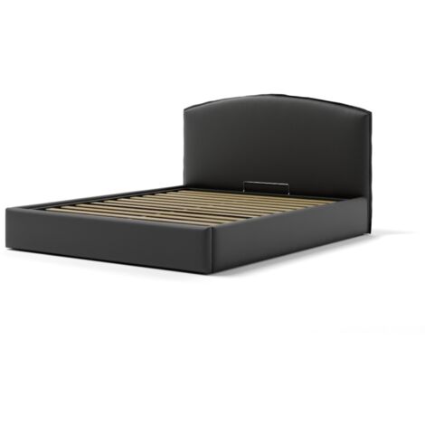 letto matrimoniale contenitore "moon" in ecopelle nero 160x190 cm