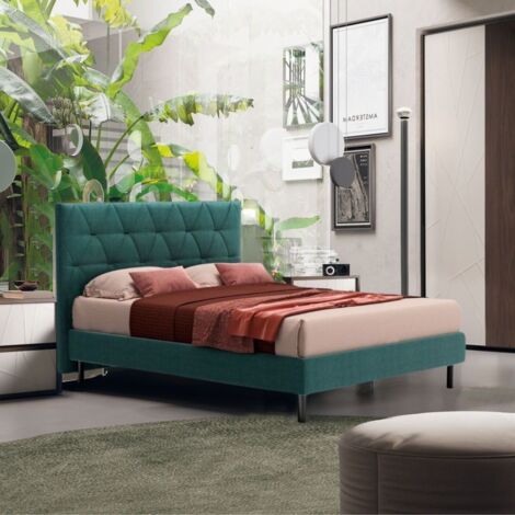 Letto matrimoniale contenitore testiera trapuntata Cody colore turchese