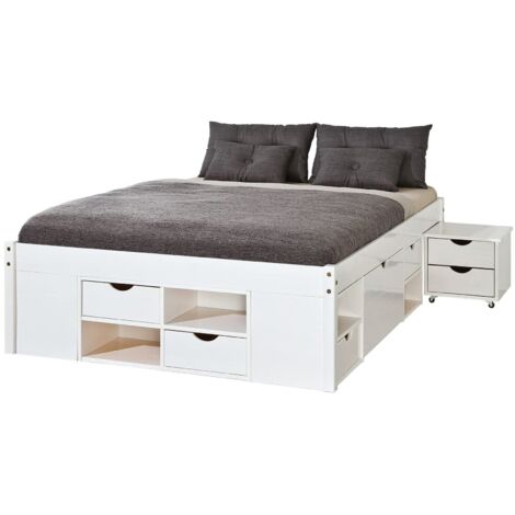 Letto Matrimoniale Ddege, Contenitore, Dimensione Materasso 140x200 cm, Bianco
