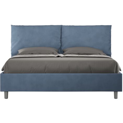 Letto matrimoniale e rete 160x190 in microfibra blu Antea