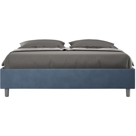 Letto matrimoniale e rete 160x190 in microfibra blu Azelia