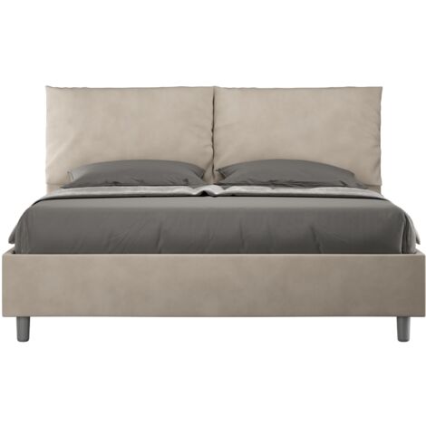 Letto matrimoniale e rete 160x190 in microfibra sabbia Antea